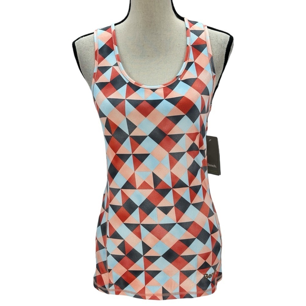 Bench Women's Geometric Print Racerback Tank Top - Orange Grey Blue - size Small